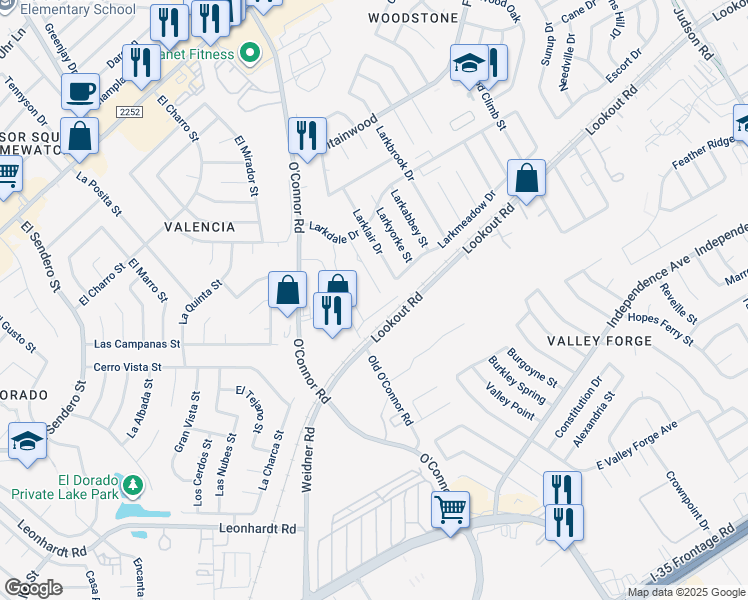 map of restaurants, bars, coffee shops, grocery stores, and more near 13004 O'Connor Cove in San Antonio