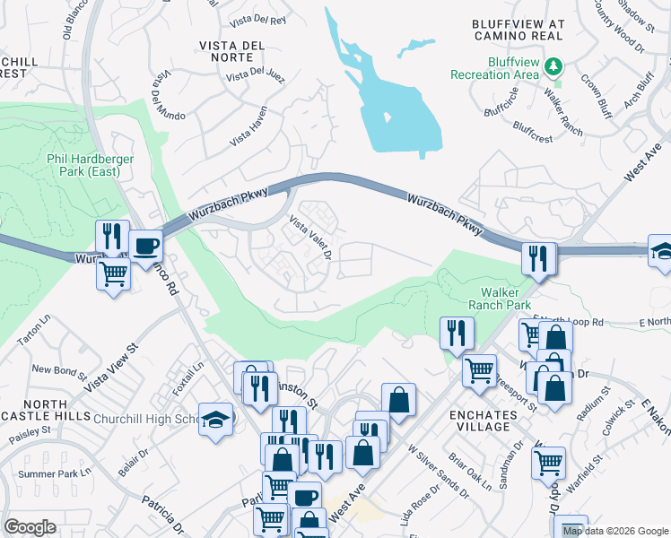 map of restaurants, bars, coffee shops, grocery stores, and more near 12719 Goldenrain Bay in San Antonio