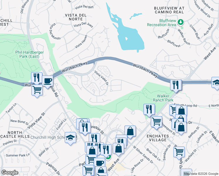 map of restaurants, bars, coffee shops, grocery stores, and more near 12719 Goldenrain Bay in San Antonio
