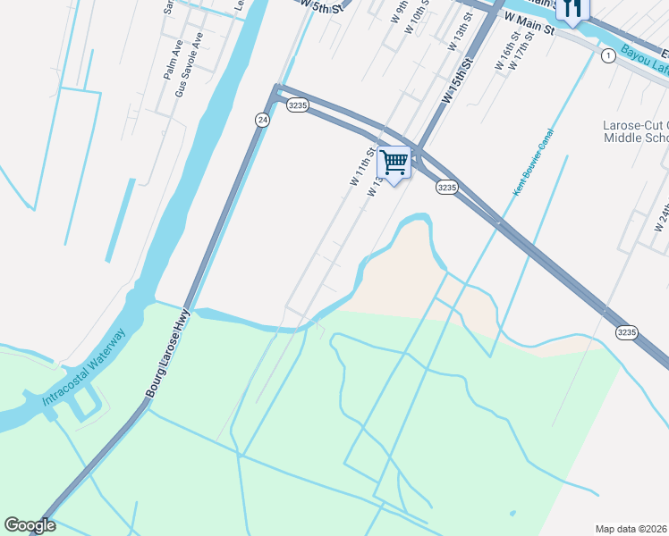 map of restaurants, bars, coffee shops, grocery stores, and more near West 13th Street in Larose