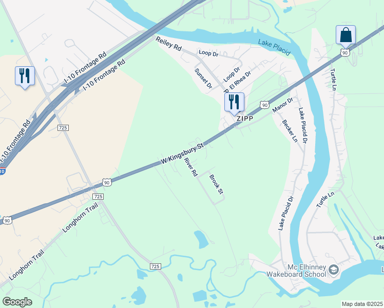 map of restaurants, bars, coffee shops, grocery stores, and more near 105 River Road in Seguin