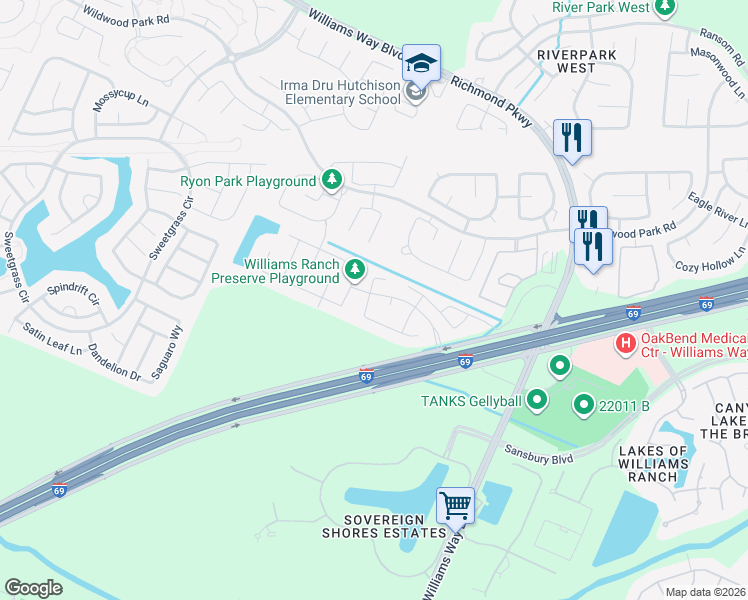 map of restaurants, bars, coffee shops, grocery stores, and more near 1622 Stuart Creek Drive in Richmond