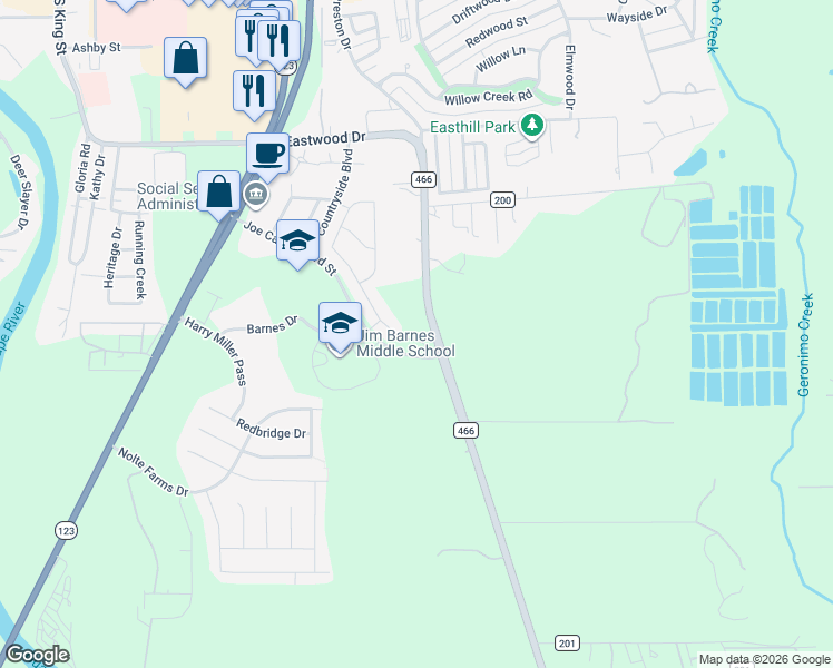 map of restaurants, bars, coffee shops, grocery stores, and more near 1539 Joe Carrillo Boulevard in Seguin