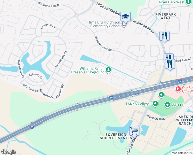 map of restaurants, bars, coffee shops, grocery stores, and more near 22539 Strathmore Drive in Booth
