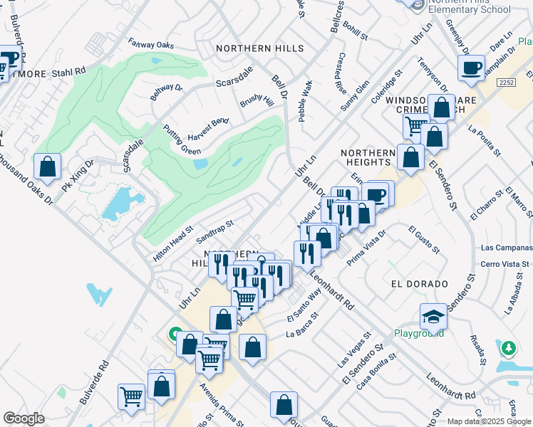 map of restaurants, bars, coffee shops, grocery stores, and more near 12716 Uhr Lane in San Antonio