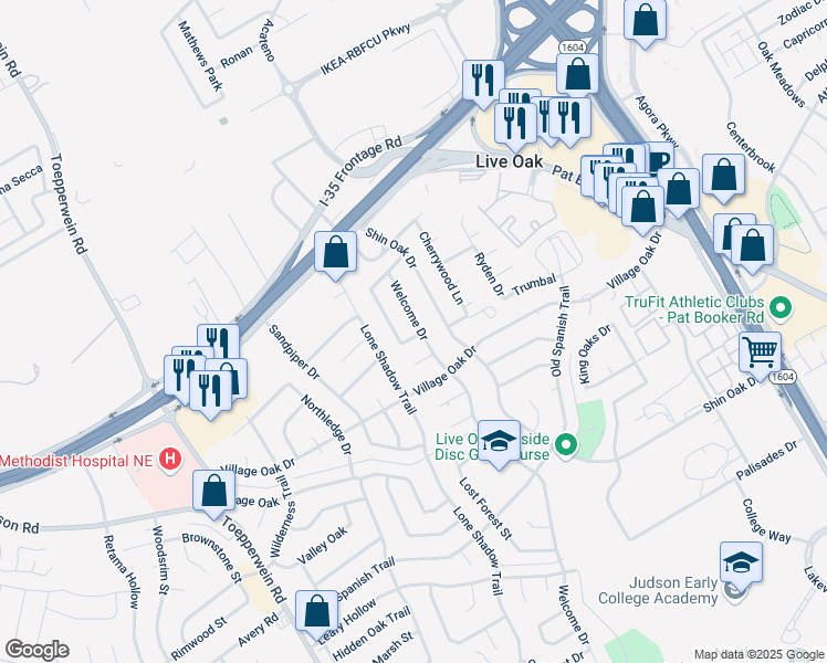 map of restaurants, bars, coffee shops, grocery stores, and more near 12903 Welcome Drive in San Antonio