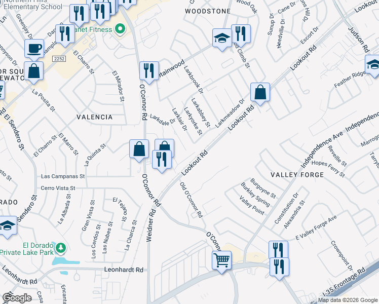 map of restaurants, bars, coffee shops, grocery stores, and more near 13002 O'Connor Cove in San Antonio