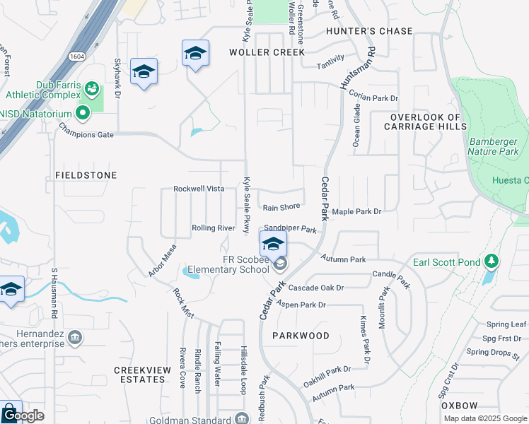 map of restaurants, bars, coffee shops, grocery stores, and more near 7926 Rain Shore in San Antonio
