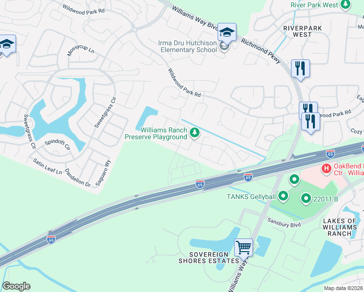 map of restaurants, bars, coffee shops, grocery stores, and more near 1615 Stuart Creek Drive in Richmond