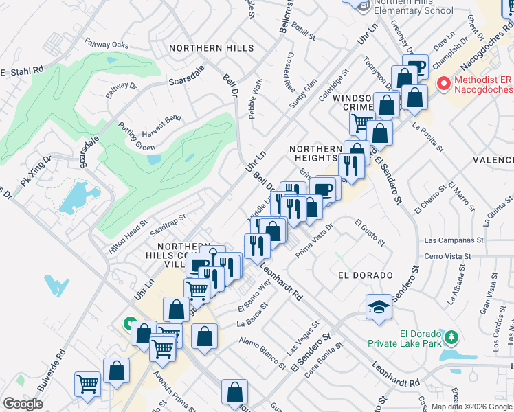 map of restaurants, bars, coffee shops, grocery stores, and more near 12722 Middle Lane in San Antonio