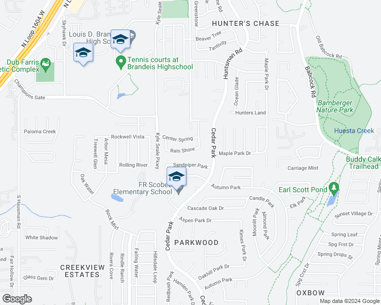 map of restaurants, bars, coffee shops, grocery stores, and more near 7826 Rain Shore in San Antonio