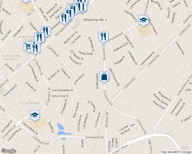 map of restaurants, bars, coffee shops, grocery stores, and more near 5319 Rio Hato Street in San Antonio