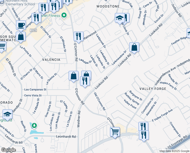 map of restaurants, bars, coffee shops, grocery stores, and more near 13011 O'Connor Cove in San Antonio