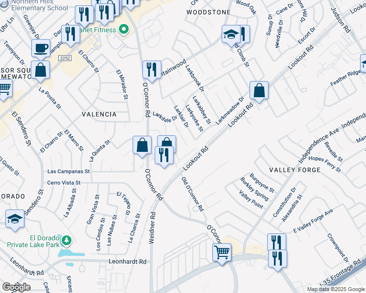 map of restaurants, bars, coffee shops, grocery stores, and more near 13013 O'Connor Cove in San Antonio