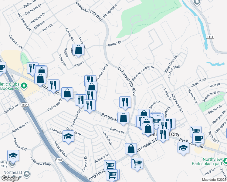 map of restaurants, bars, coffee shops, grocery stores, and more near 8610 Park Olympia in Universal City