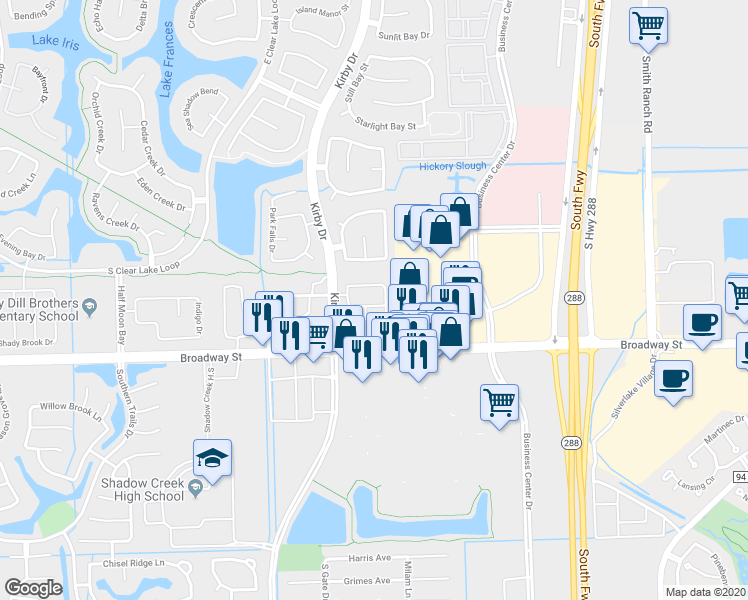map of restaurants, bars, coffee shops, grocery stores, and more near 11305 Morning Cloud Drive in Pearland