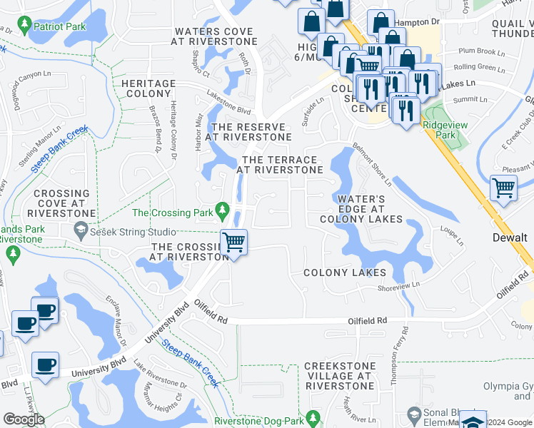map of restaurants, bars, coffee shops, grocery stores, and more near 4223 Killian Court in Missouri City