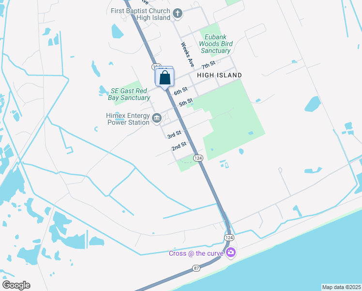 map of restaurants, bars, coffee shops, grocery stores, and more near 1965 2nd Street in Bolivar Peninsula