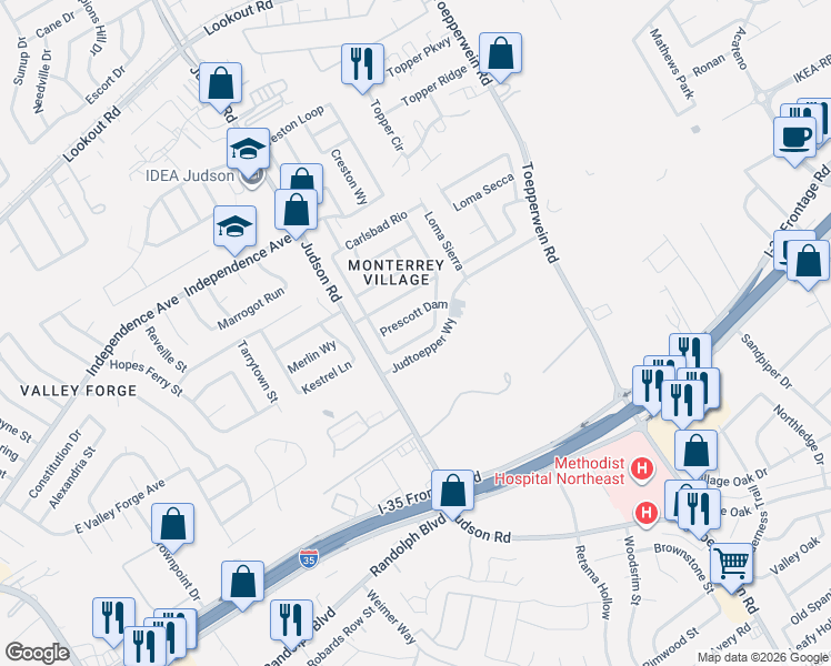 map of restaurants, bars, coffee shops, grocery stores, and more near 6706 Cibola Forest in San Antonio