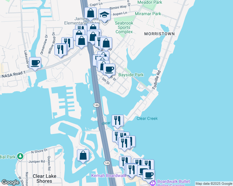 map of restaurants, bars, coffee shops, grocery stores, and more near 812 Staples Avenue in Seabrook