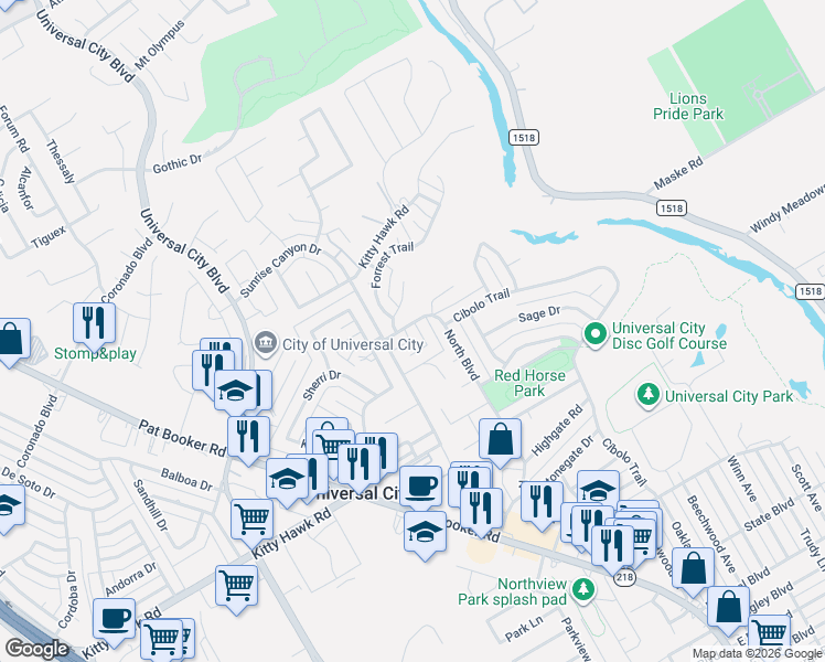 map of restaurants, bars, coffee shops, grocery stores, and more near 1305 North Boulevard in Universal City