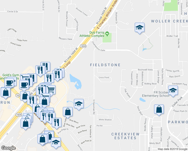 map of restaurants, bars, coffee shops, grocery stores, and more near 12131 South Hausman Road in San Antonio