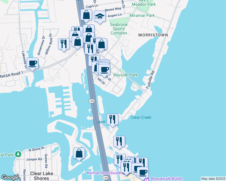 map of restaurants, bars, coffee shops, grocery stores, and more near 812 Staples Avenue in Seabrook