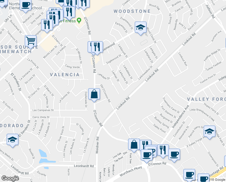 map of restaurants, bars, coffee shops, grocery stores, and more near 13023 Oconnor Cove in San Antonio