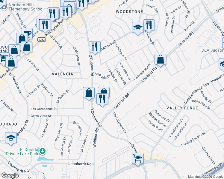 map of restaurants, bars, coffee shops, grocery stores, and more near 13011 O'Connor Cove in San Antonio