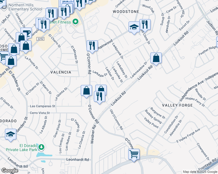 map of restaurants, bars, coffee shops, grocery stores, and more near 13011 O'Connor Cove in San Antonio