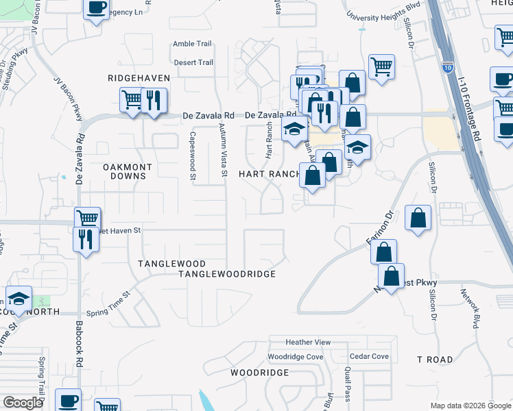 map of restaurants, bars, coffee shops, grocery stores, and more near 6042 Elk Valley in San Antonio