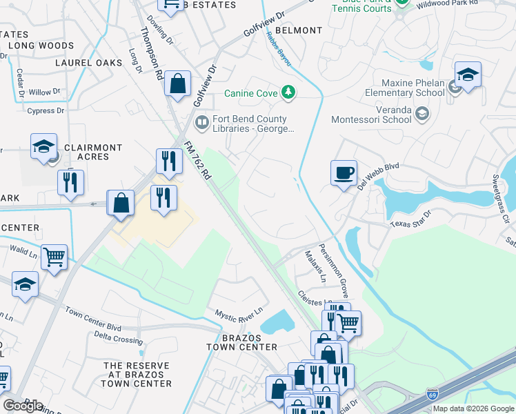 map of restaurants, bars, coffee shops, grocery stores, and more near 2918 Bur Oak Court in Richmond