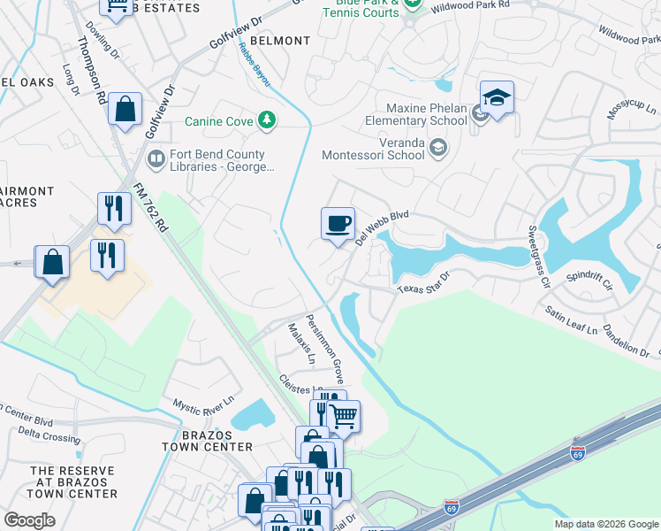map of restaurants, bars, coffee shops, grocery stores, and more near 2906 Wild Olive Way in Richmond