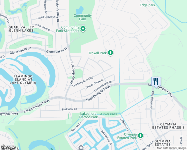 map of restaurants, bars, coffee shops, grocery stores, and more near 1806 Villa Del Lago Drive in Missouri City