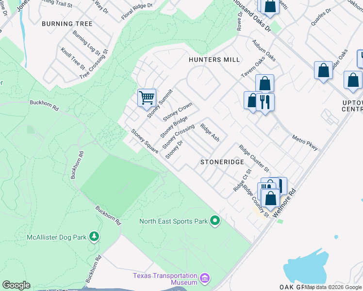 map of restaurants, bars, coffee shops, grocery stores, and more near 12058 Stoney Crossing in San Antonio