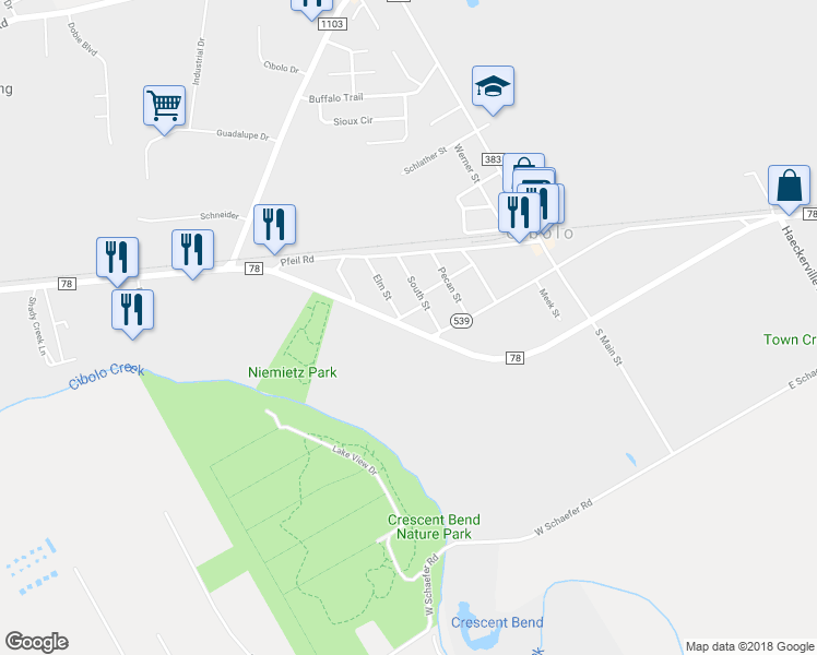 map of restaurants, bars, coffee shops, grocery stores, and more near West Farm to Market Road 78 in Cibolo