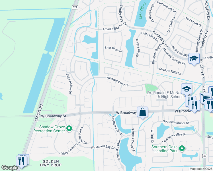 map of restaurants, bars, coffee shops, grocery stores, and more near 13603 Castlebay Park Lane in Pearland