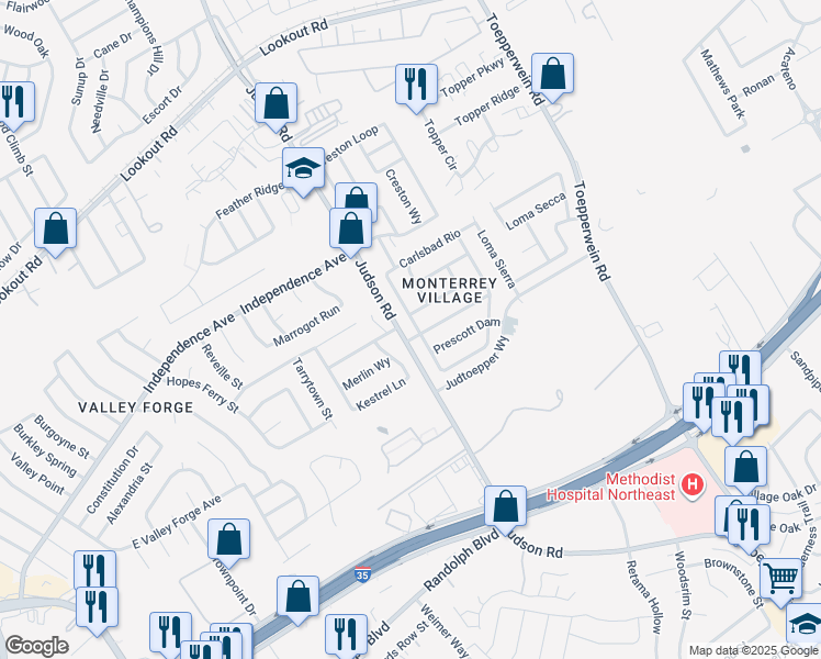 map of restaurants, bars, coffee shops, grocery stores, and more near 13211 Camino Carlos in San Antonio