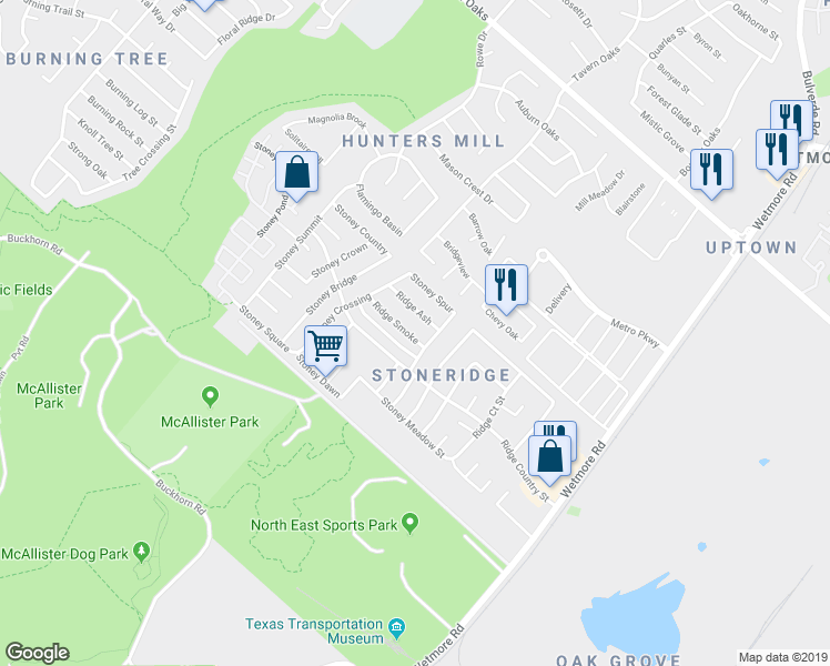 map of restaurants, bars, coffee shops, grocery stores, and more near 3430 Ridge Ash in San Antonio