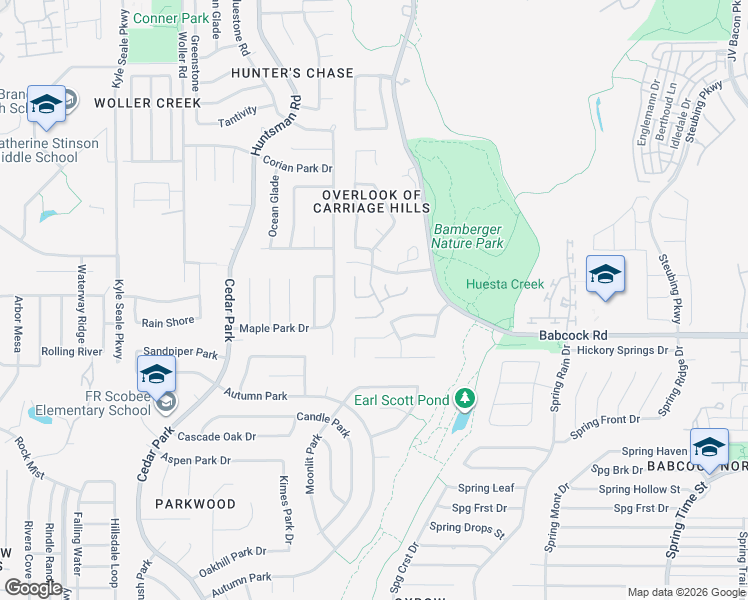 map of restaurants, bars, coffee shops, grocery stores, and more near 7219 Carriage Oaks in San Antonio