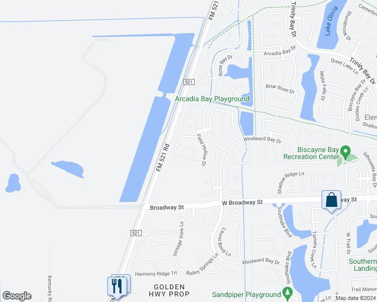 map of restaurants, bars, coffee shops, grocery stores, and more near 14104 Green Thicket Drive in Pearland