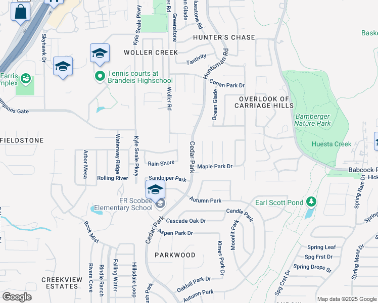 map of restaurants, bars, coffee shops, grocery stores, and more near 11431 Cedar Park in San Antonio