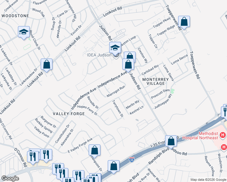 map of restaurants, bars, coffee shops, grocery stores, and more near 6307 Stone Mill in San Antonio