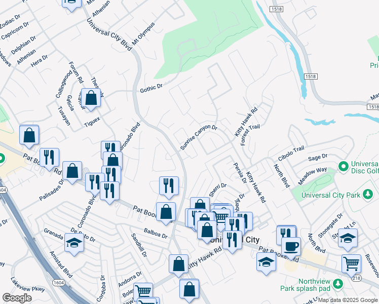 map of restaurants, bars, coffee shops, grocery stores, and more near 502 Sunrise Canyon Drive in Universal City