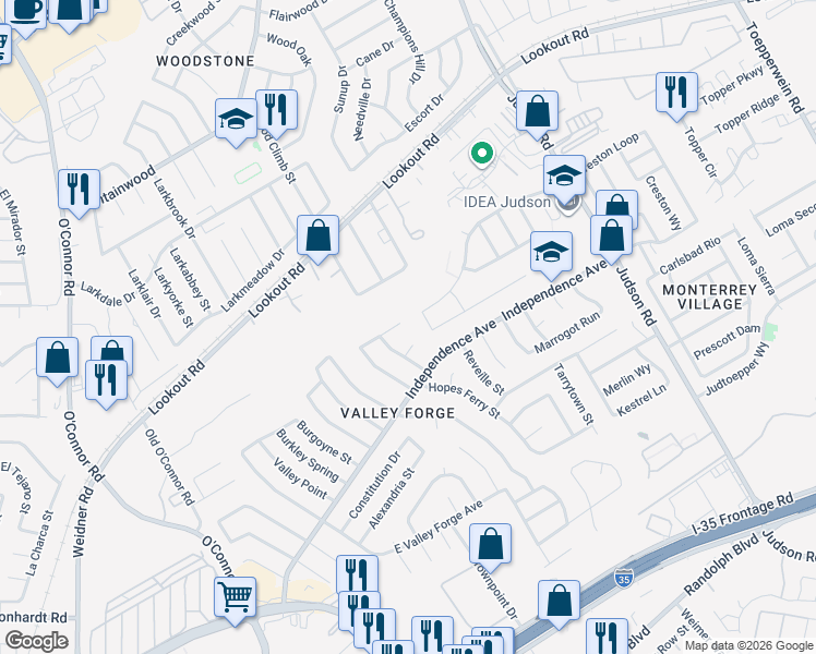map of restaurants, bars, coffee shops, grocery stores, and more near 12939 Parton Lane in San Antonio