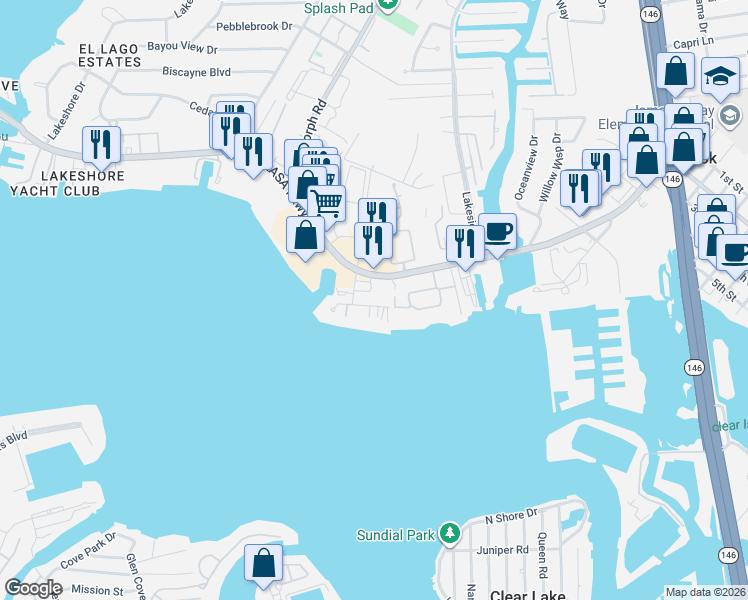 map of restaurants, bars, coffee shops, grocery stores, and more near 2914 Seargent Street in Seabrook