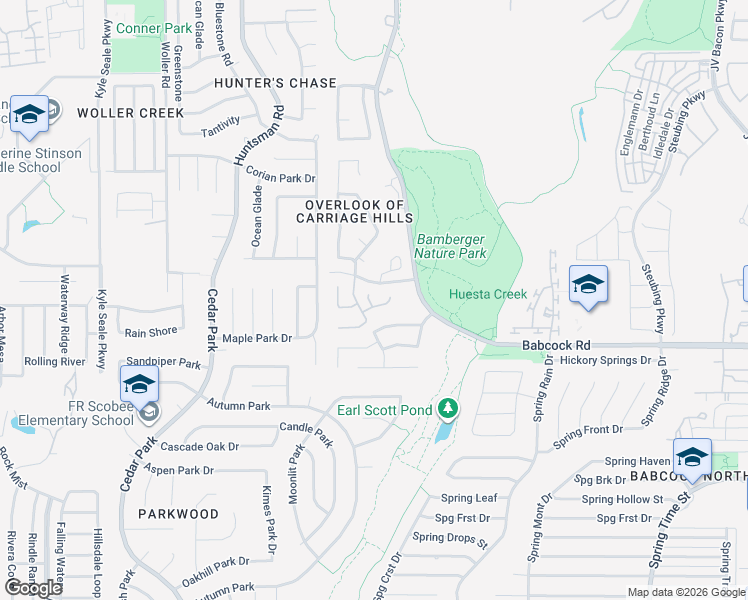 map of restaurants, bars, coffee shops, grocery stores, and more near 7219 Carriage Oaks in San Antonio