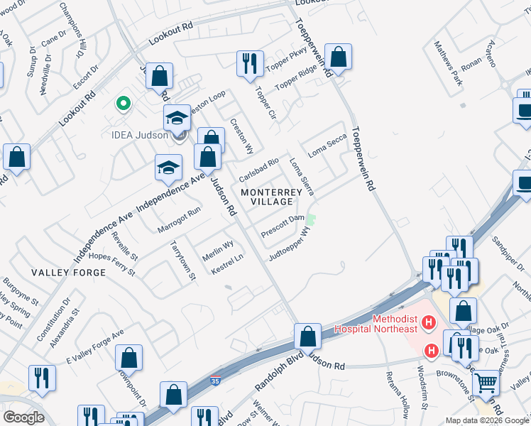 map of restaurants, bars, coffee shops, grocery stores, and more near in San Antonio