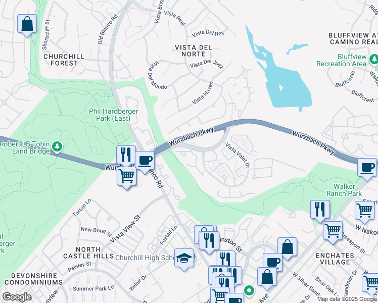 map of restaurants, bars, coffee shops, grocery stores, and more near 12727 Vista Del Norte in San Antonio