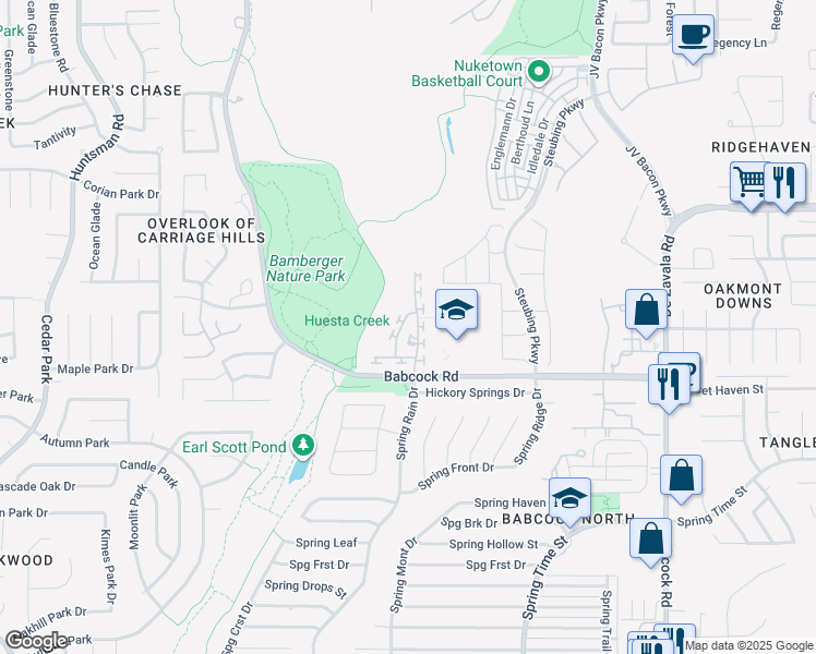 map of restaurants, bars, coffee shops, grocery stores, and more near 12334 Abbey Garden in San Antonio
